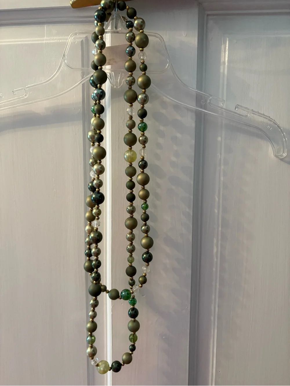 Coro Olive and Metallic Green Beaded Double-Strand Necklace
